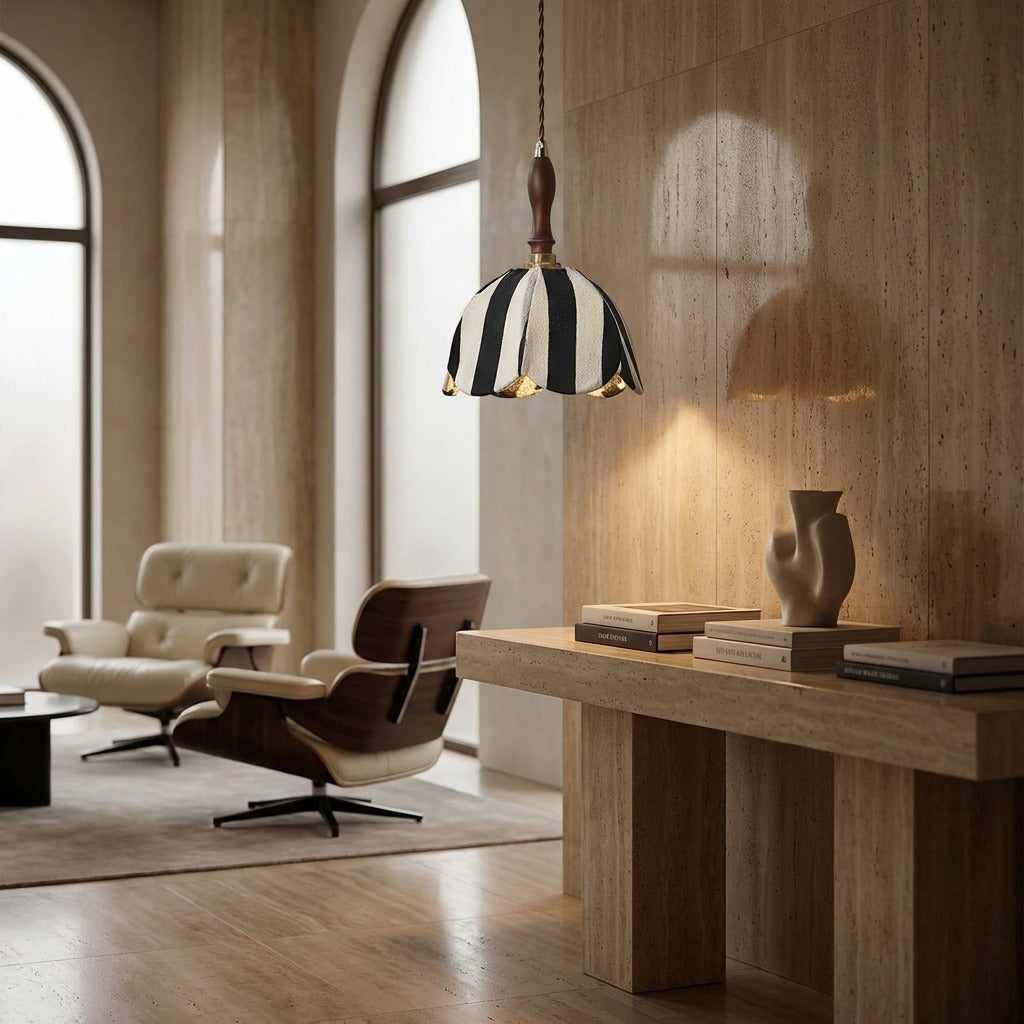 Elegant Fabric Pendant Light | Adjustable Height Black Ceiling Fixture for Modern Kitchen Decor