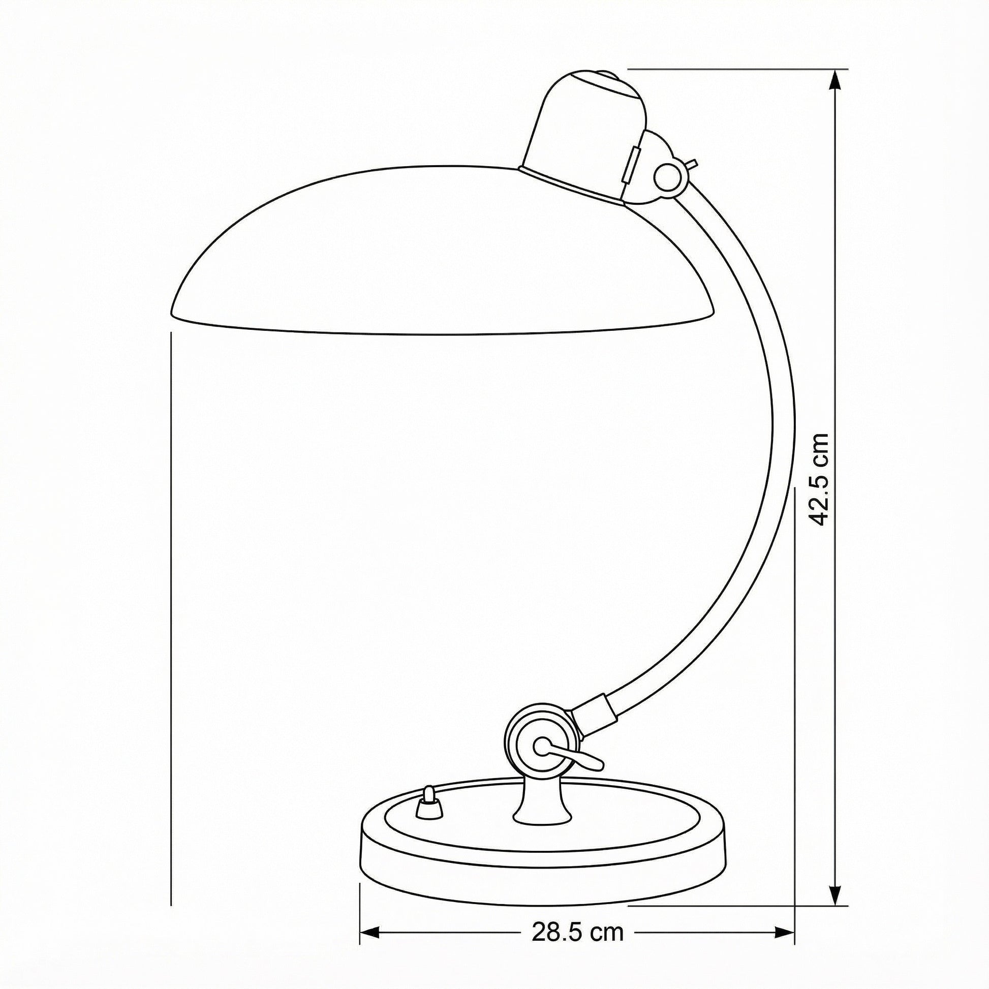 Line drawing of a table lamp with dimensions indicated