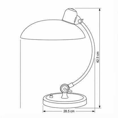 Line drawing of a table lamp with dimensions indicated