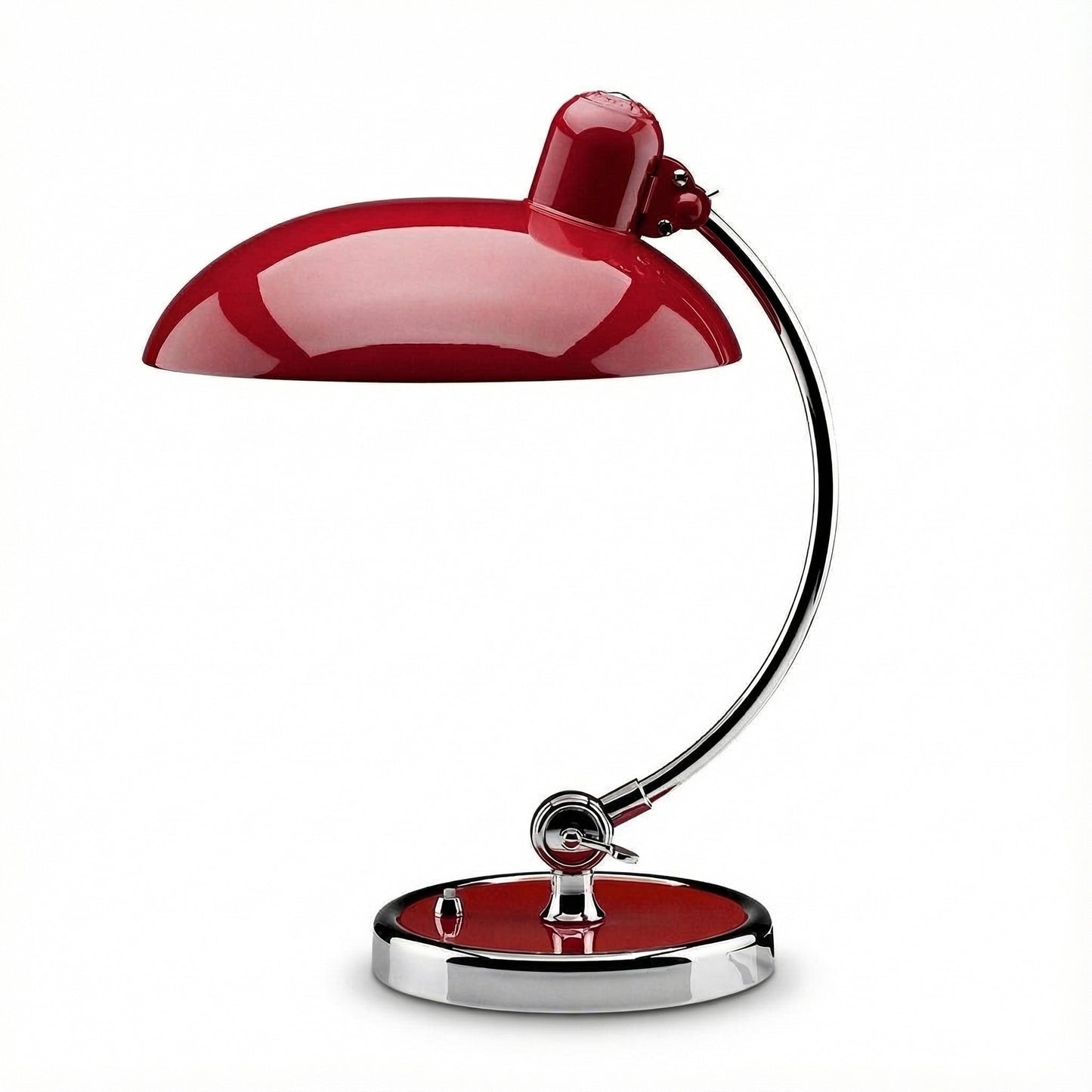 Red desk lamp with a white background