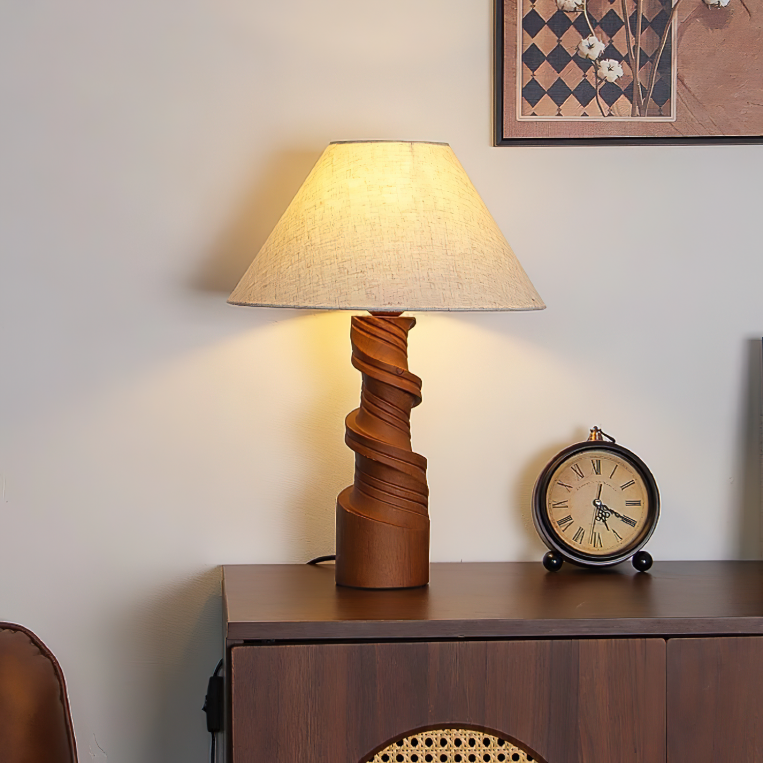 Bohemian Wood Table Lamp with Pull Chain Switch | Stylish Lighting for Living Room and Bedroom 4