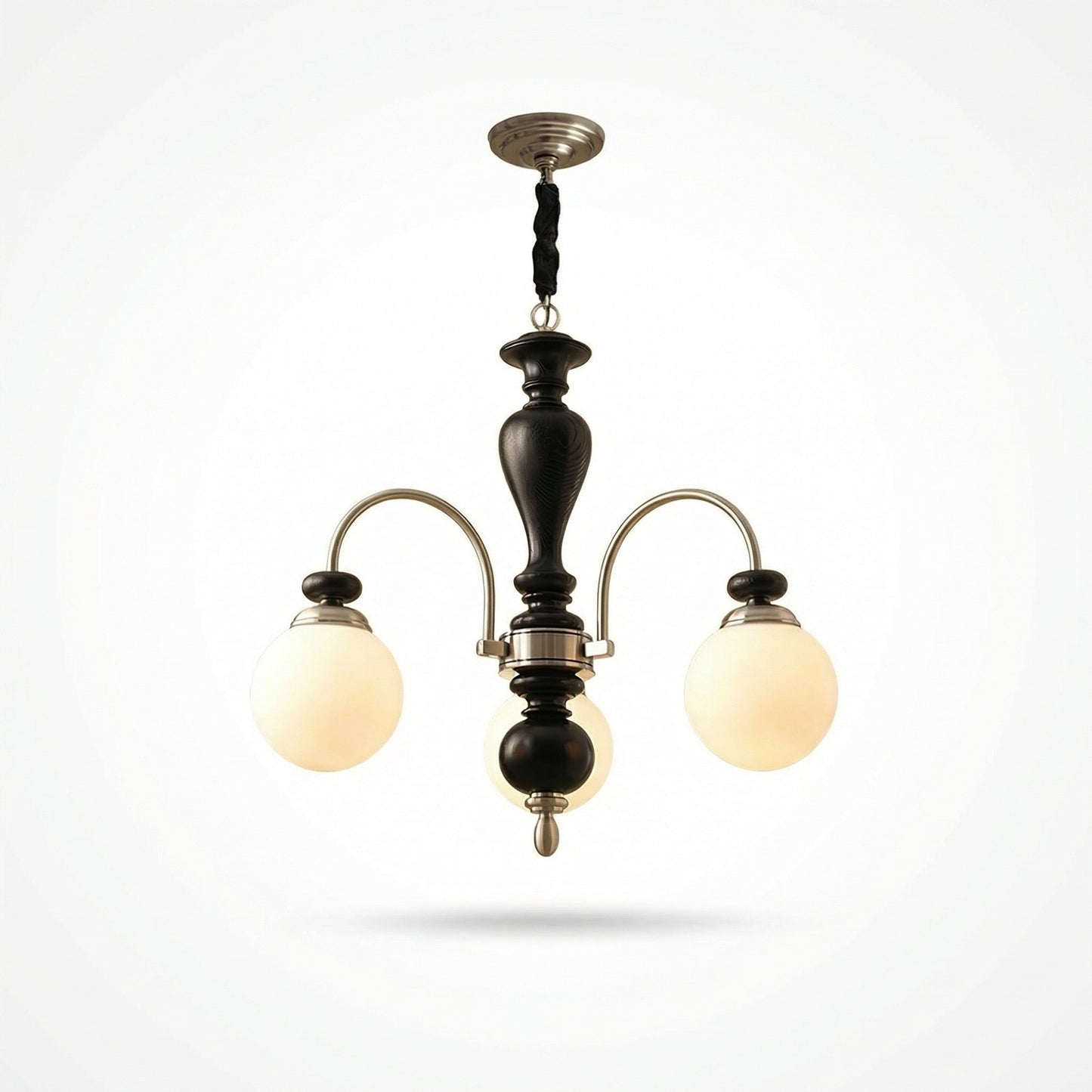 Classic Wooden Brass Chandelier Light with Opalescent Glass Globes | Vintage Design for Dining Room Elegance