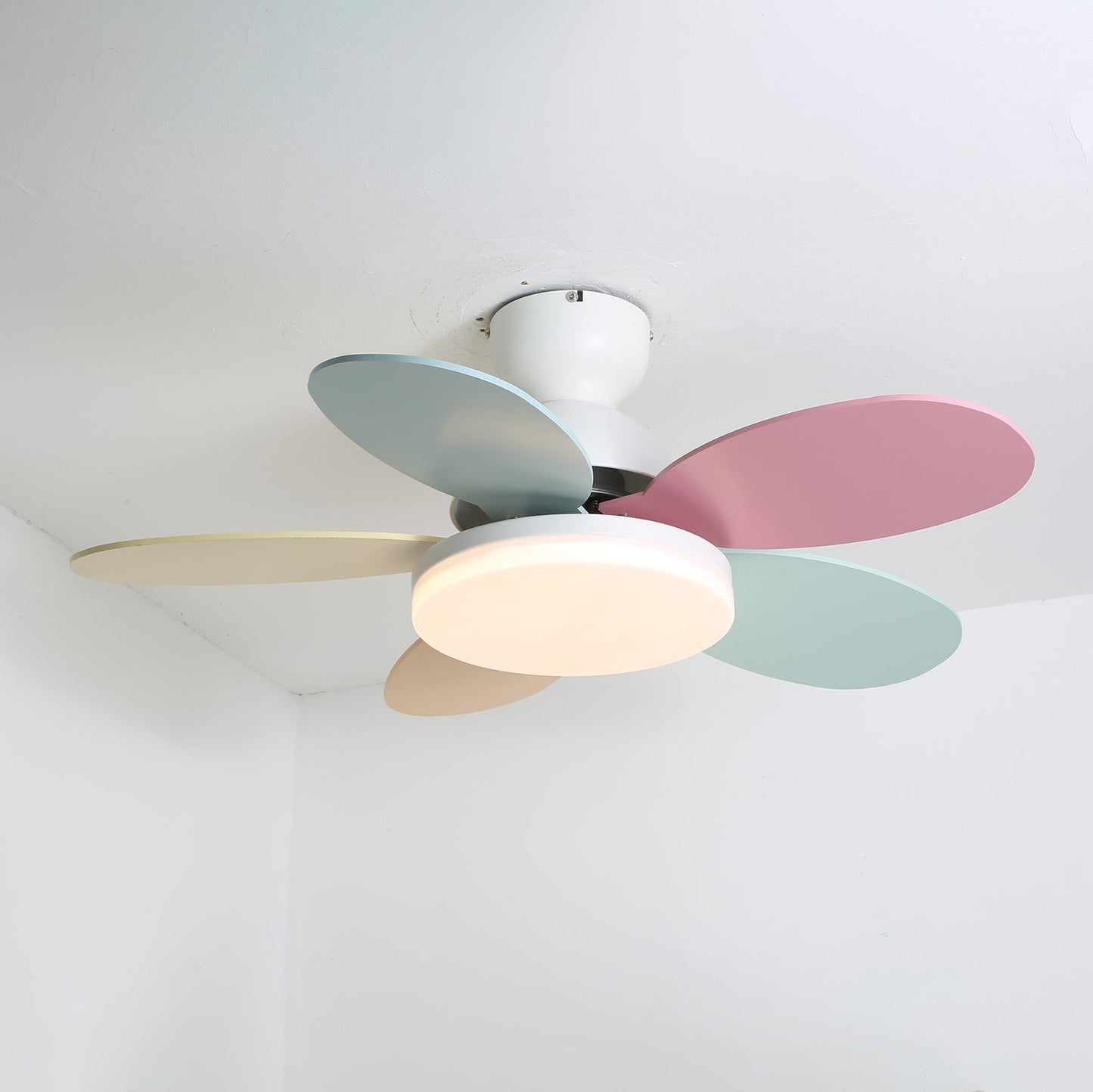 Colorful Glass Ceiling Fan Light with Integrated LED | Stylish Indoor Lighting for Kids' Rooms 10