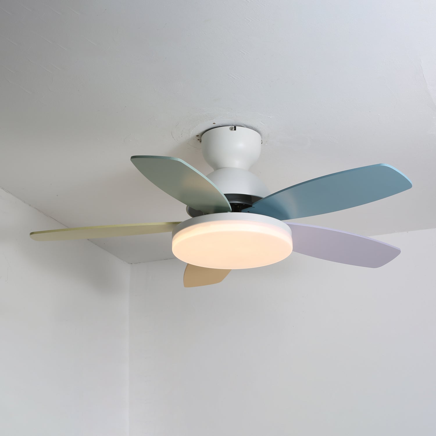 Colorful Glass Ceiling Fan Light with Integrated LED | Stylish Indoor Lighting for Kids' Rooms 13