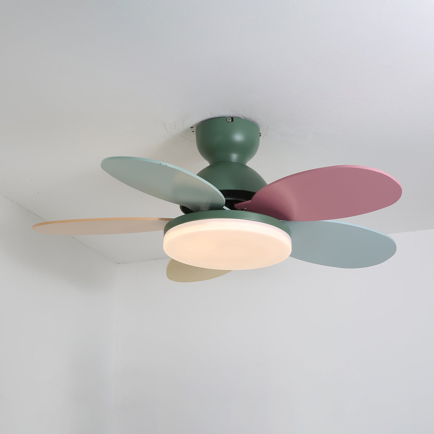 Colorful Glass Ceiling Fan Light with Integrated LED | Stylish Indoor Lighting for Kids' Rooms 14