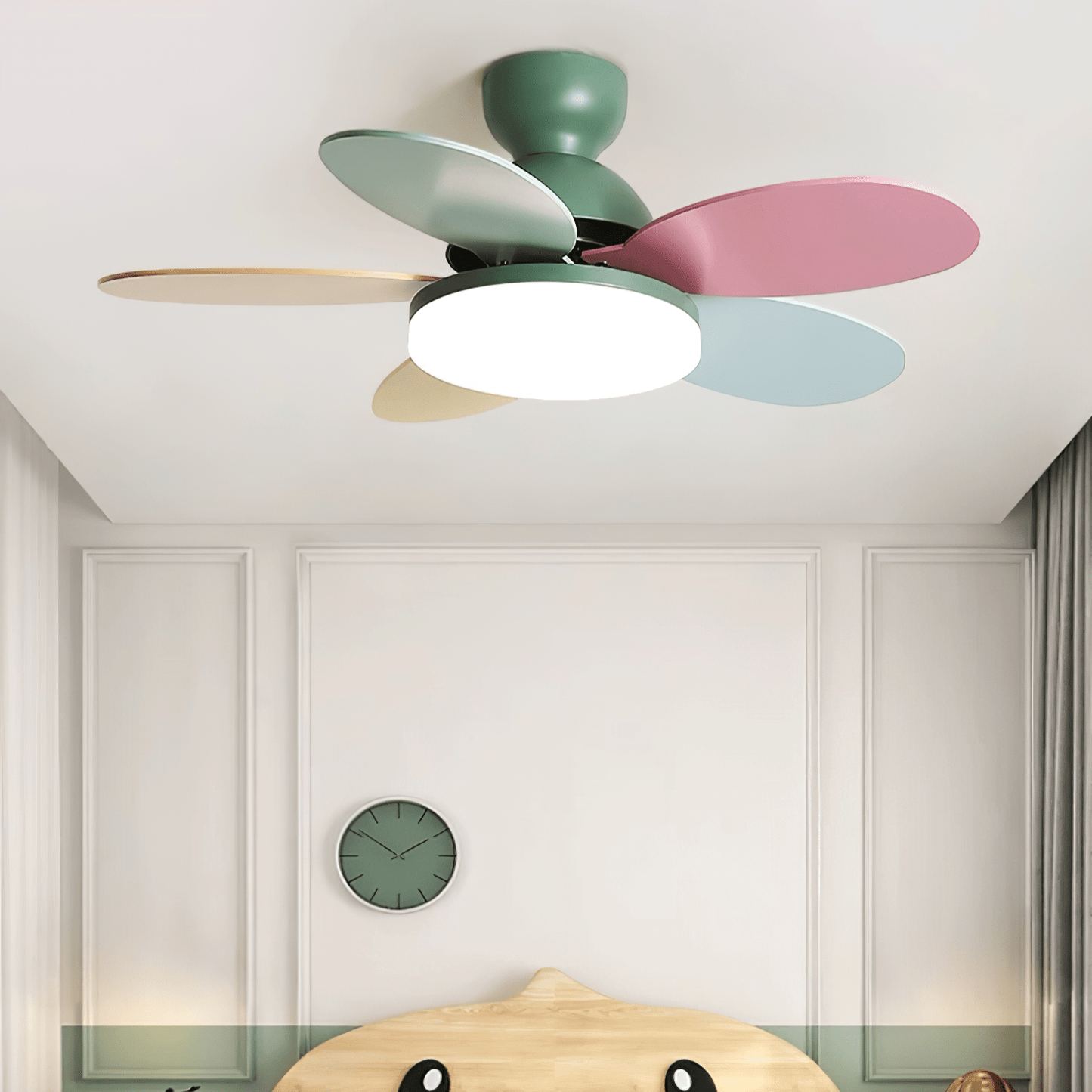 Colorful Glass Ceiling Fan Light with Integrated LED | Stylish Indoor Lighting for Kids' Rooms 2