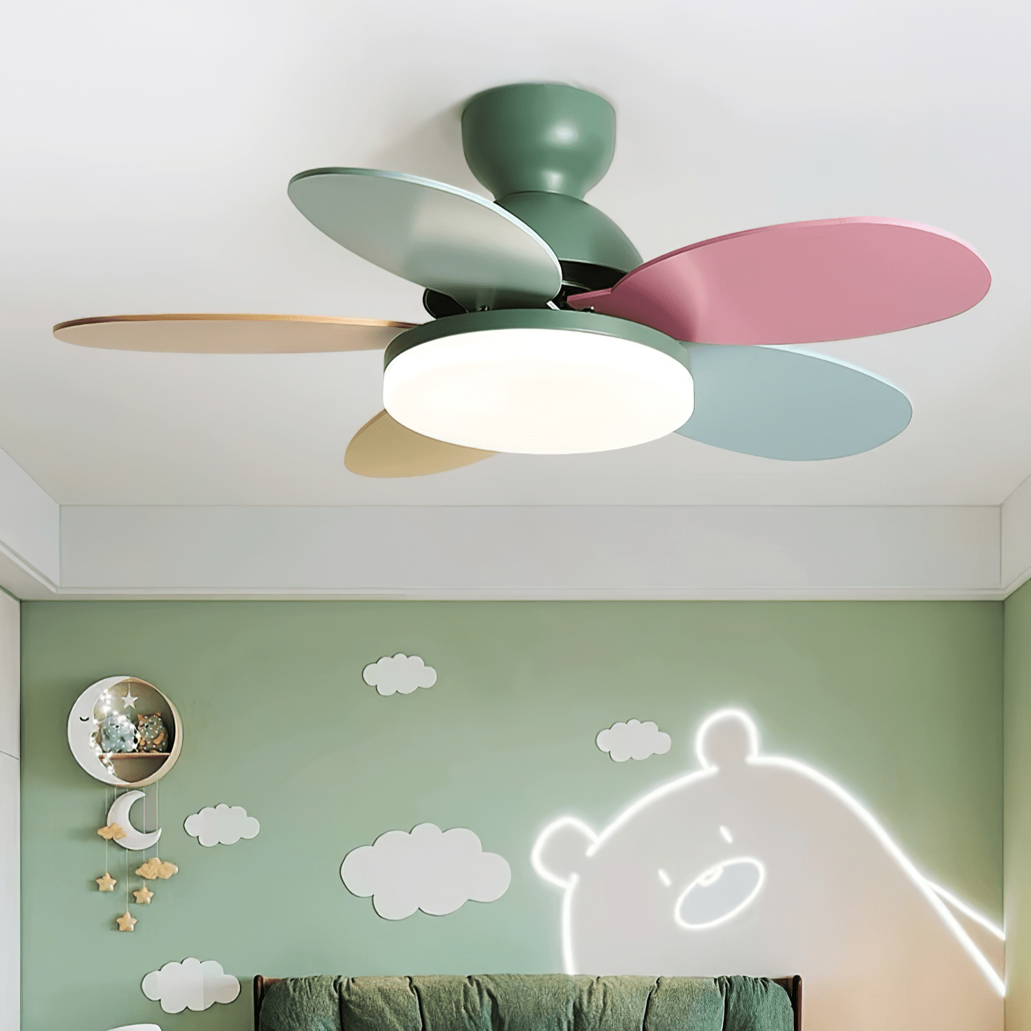Colorful Glass Ceiling Fan Light with Integrated LED | Stylish Indoor Lighting for Kids' Rooms 3