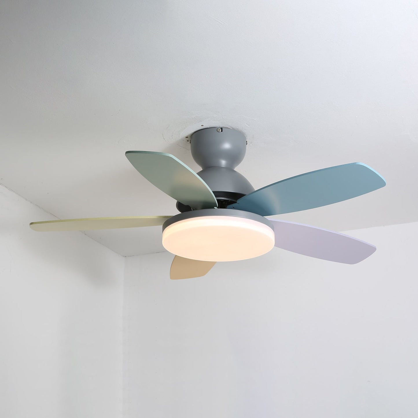 Colorful Glass Ceiling Fan Light with Integrated LED | Stylish Indoor Lighting for Kids' Rooms 7