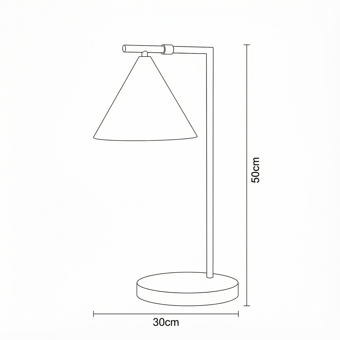 Line drawing of a table lamp with dimensions labeled