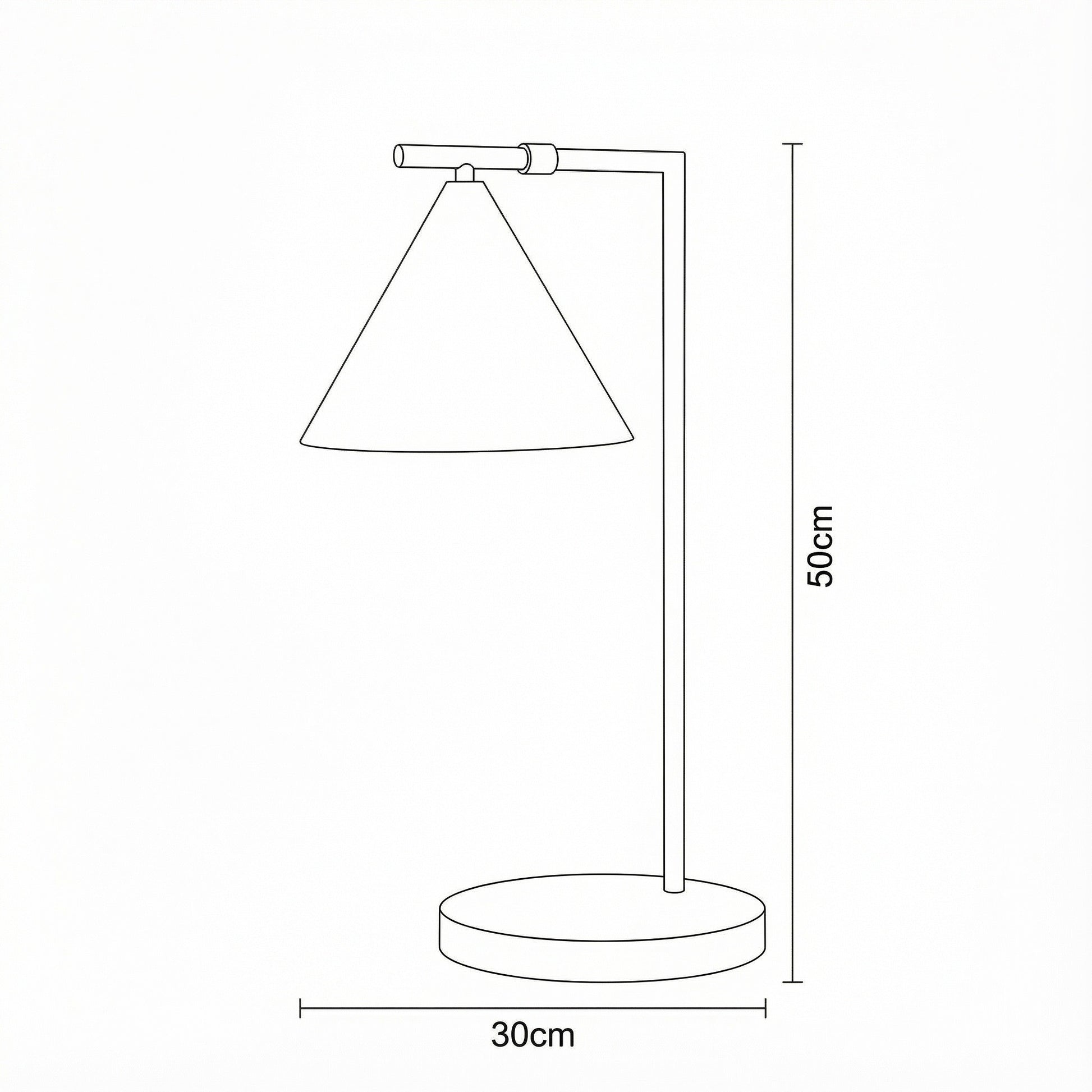 Line drawing of a table lamp with dimensions labeled