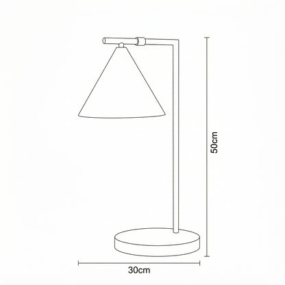 Line drawing of a table lamp with dimensions labeled