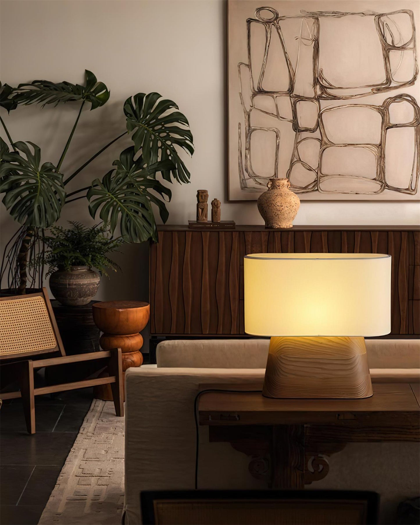 Elegant Wood Table Lamp with Fabric Shade for Cozy Indoor Ambiance 6