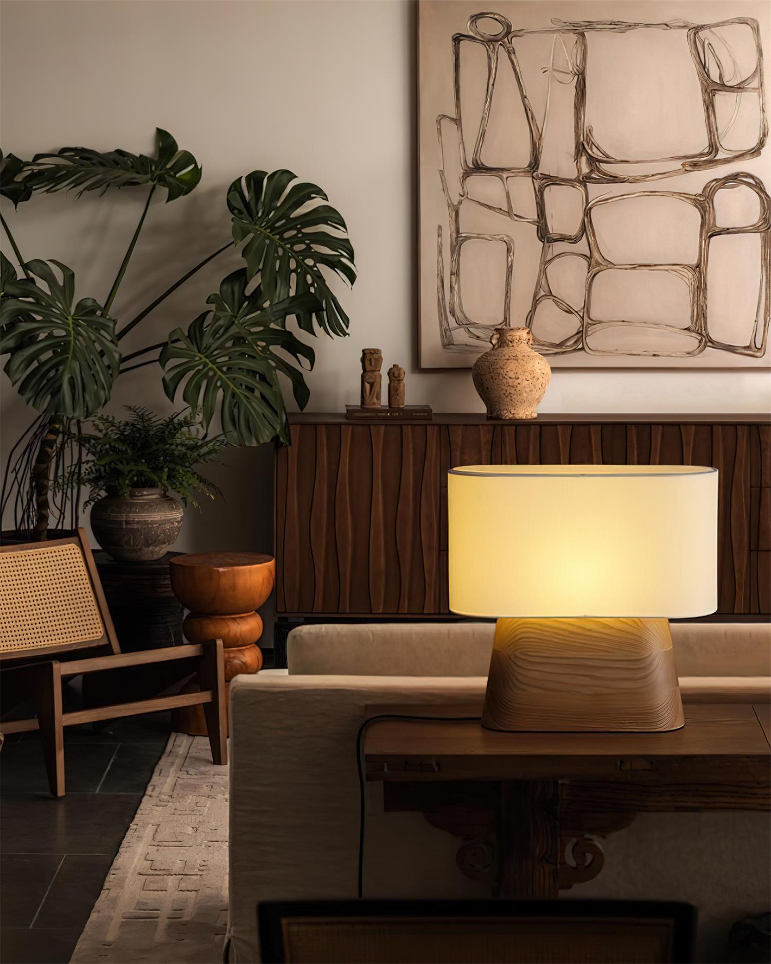 Elegant Wood Table Lamp with Fabric Shade for Cozy Indoor Ambiance 6