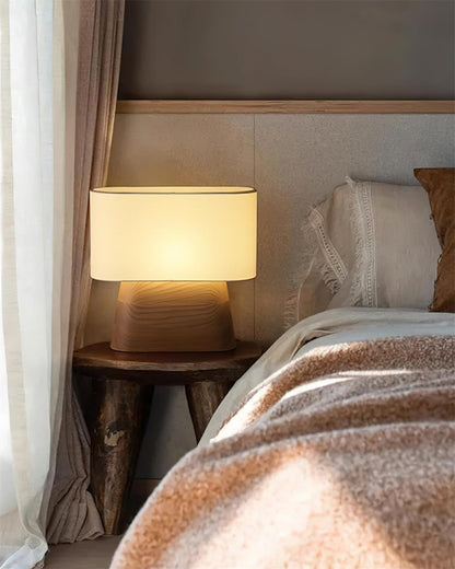 Elegant Wood Table Lamp with Fabric Shade for Cozy Indoor Ambiance 7