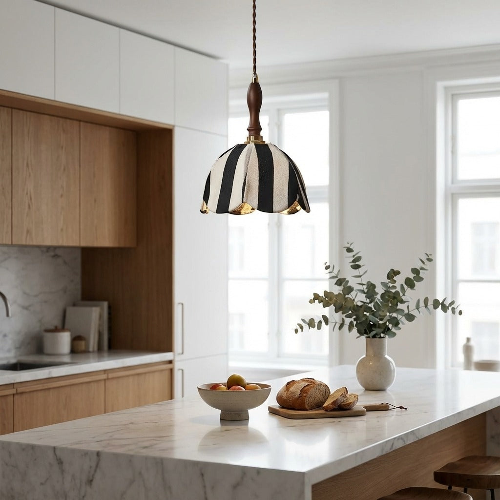 Elegant Fabric Pendant Light | Adjustable Height Black Ceiling Fixture for Modern Kitchen Decor