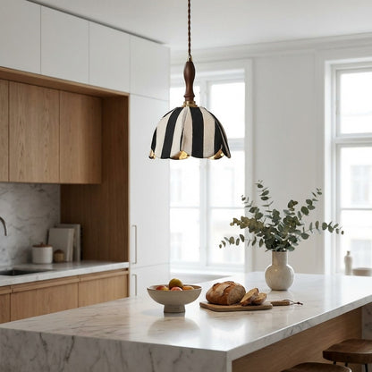 Elegant Fabric Pendant Light | Adjustable Height Black Ceiling Fixture for Modern Kitchen Decor