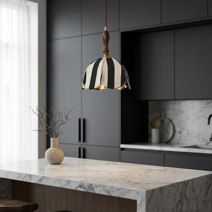 Elegant Fabric Pendant Light | Adjustable Height Black Ceiling Fixture for Modern Kitchen Decor