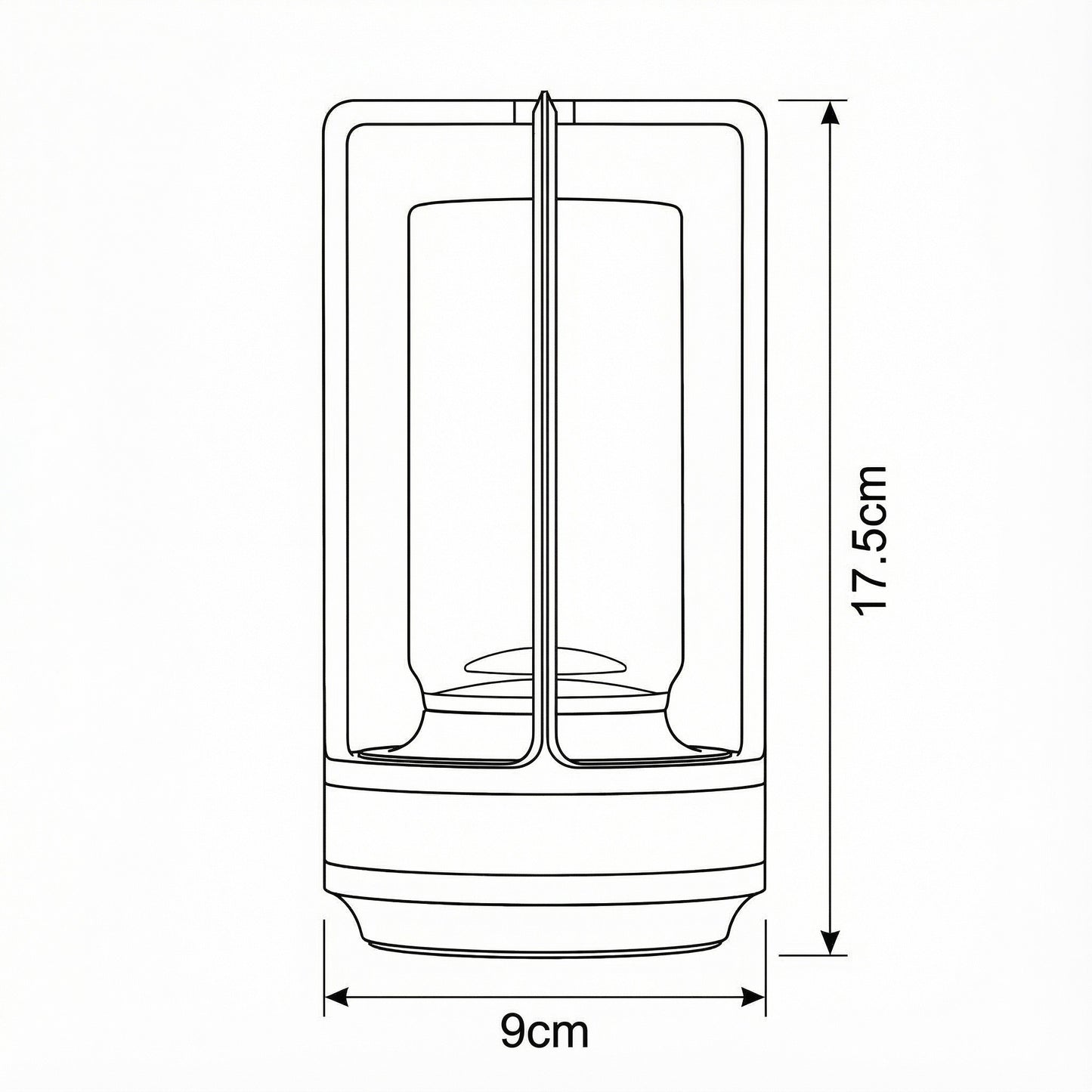 Technical drawing of a cylindrical object with dimensions labeled