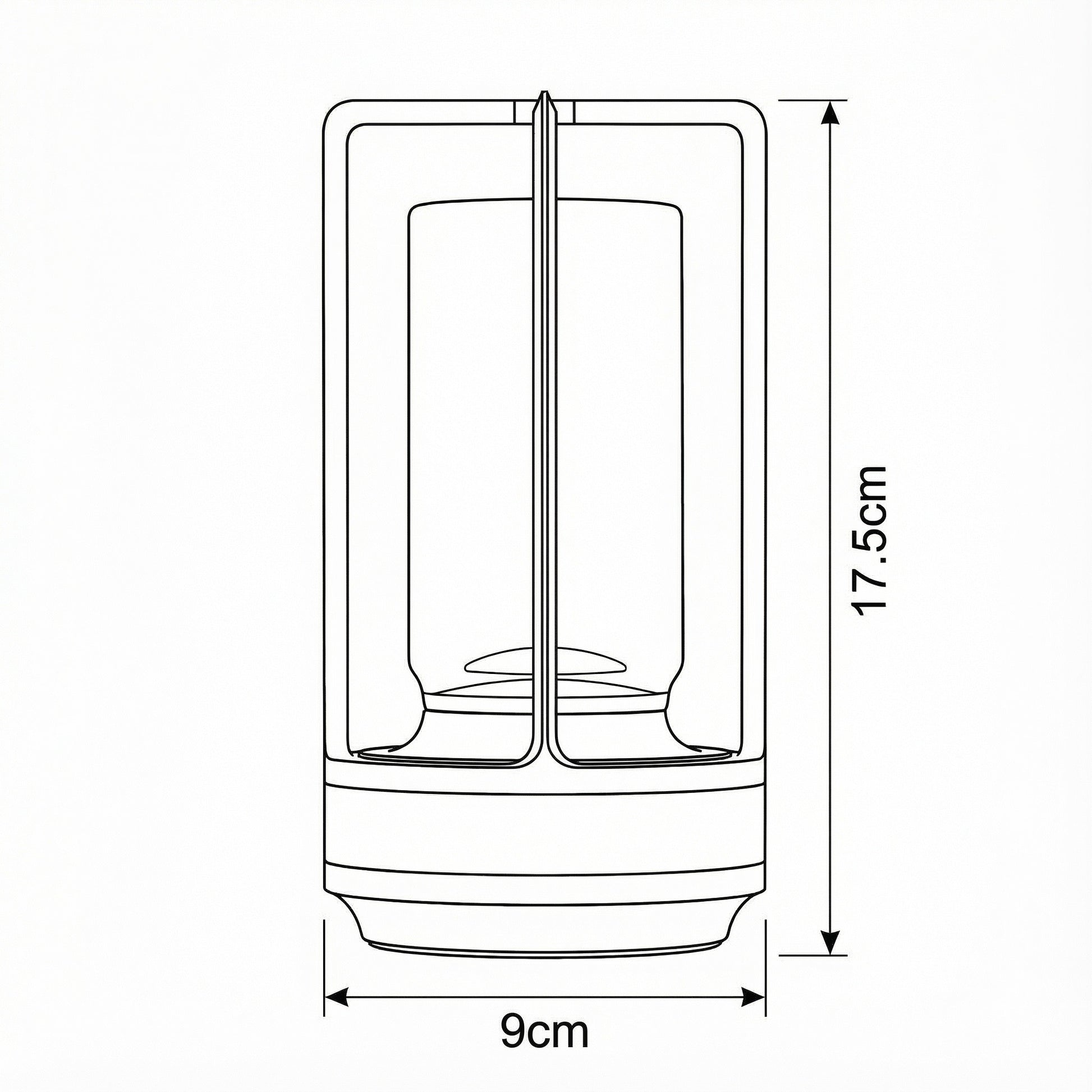 Technical drawing of a cylindrical object with dimensions labeled