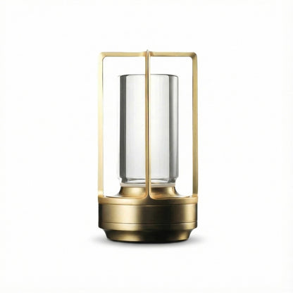 Gold lantern with a clear glass container on a white background