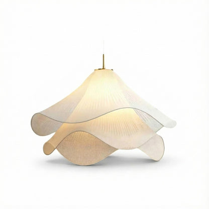 Modern pendant light with a white shade on a white background