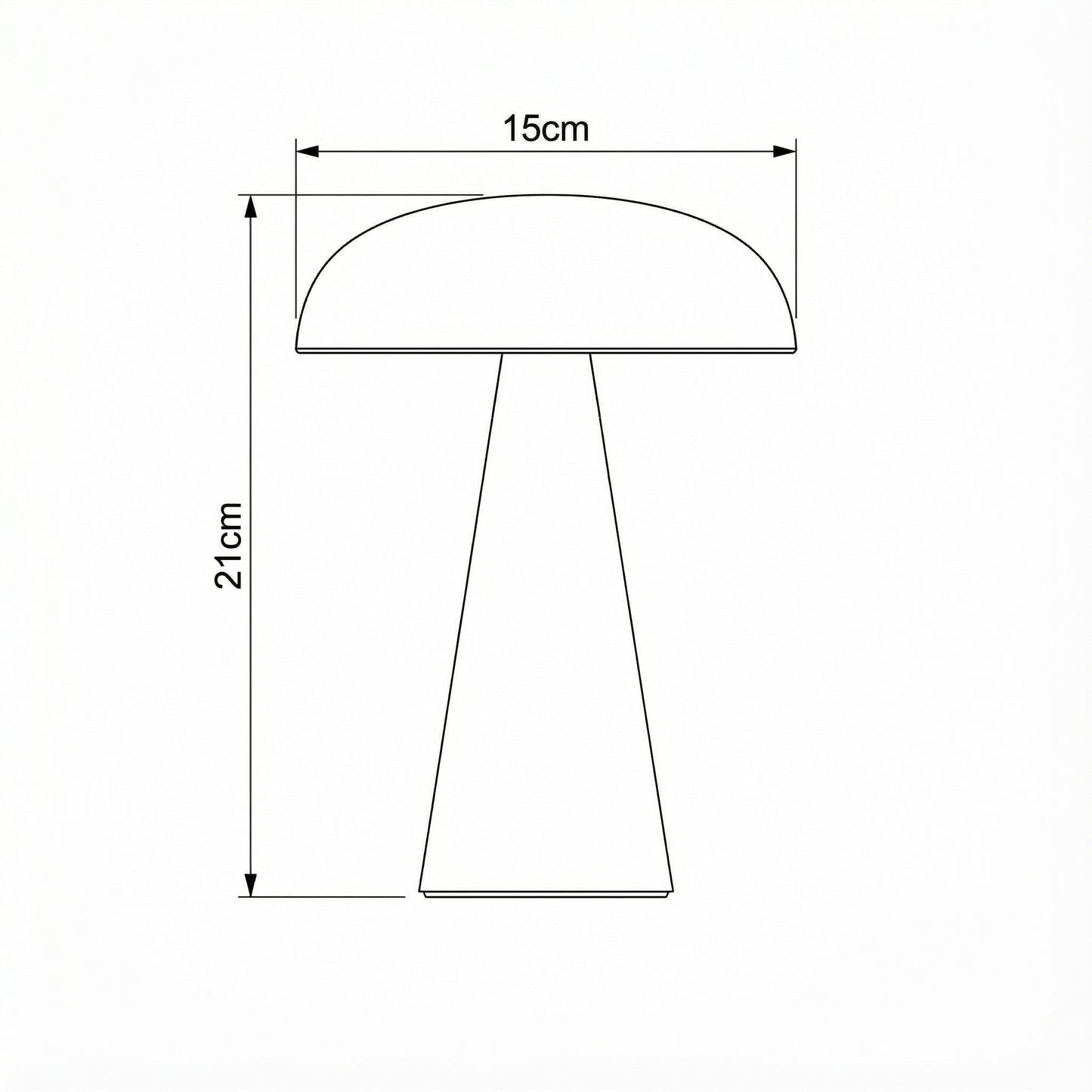 Line drawing of a table lamp with dimensions labeled