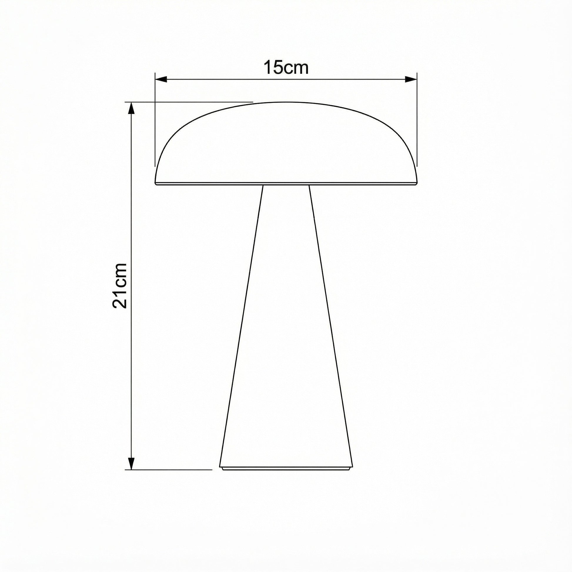 Line drawing of a table lamp with dimensions labeled