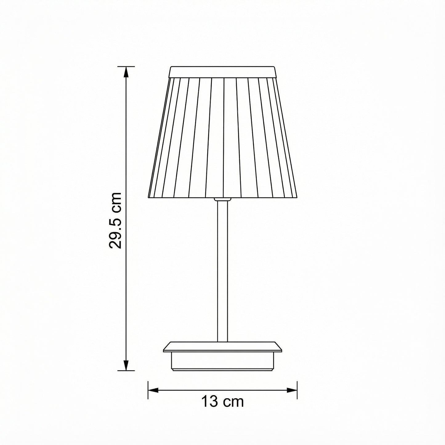 Line drawing of a lamp with dimensions labeled