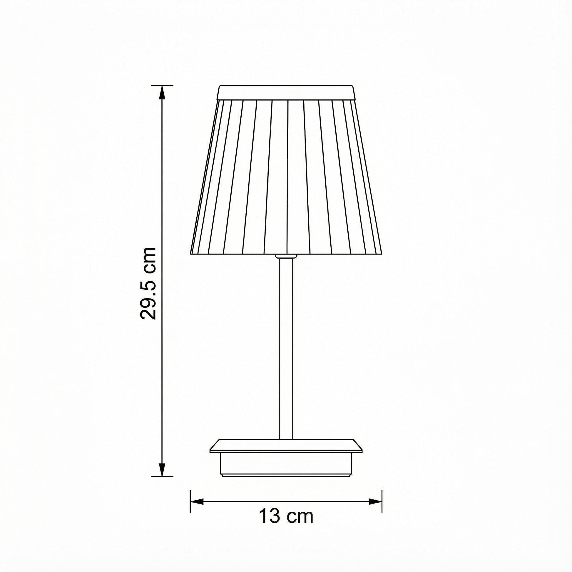 Line drawing of a lamp with dimensions labeled