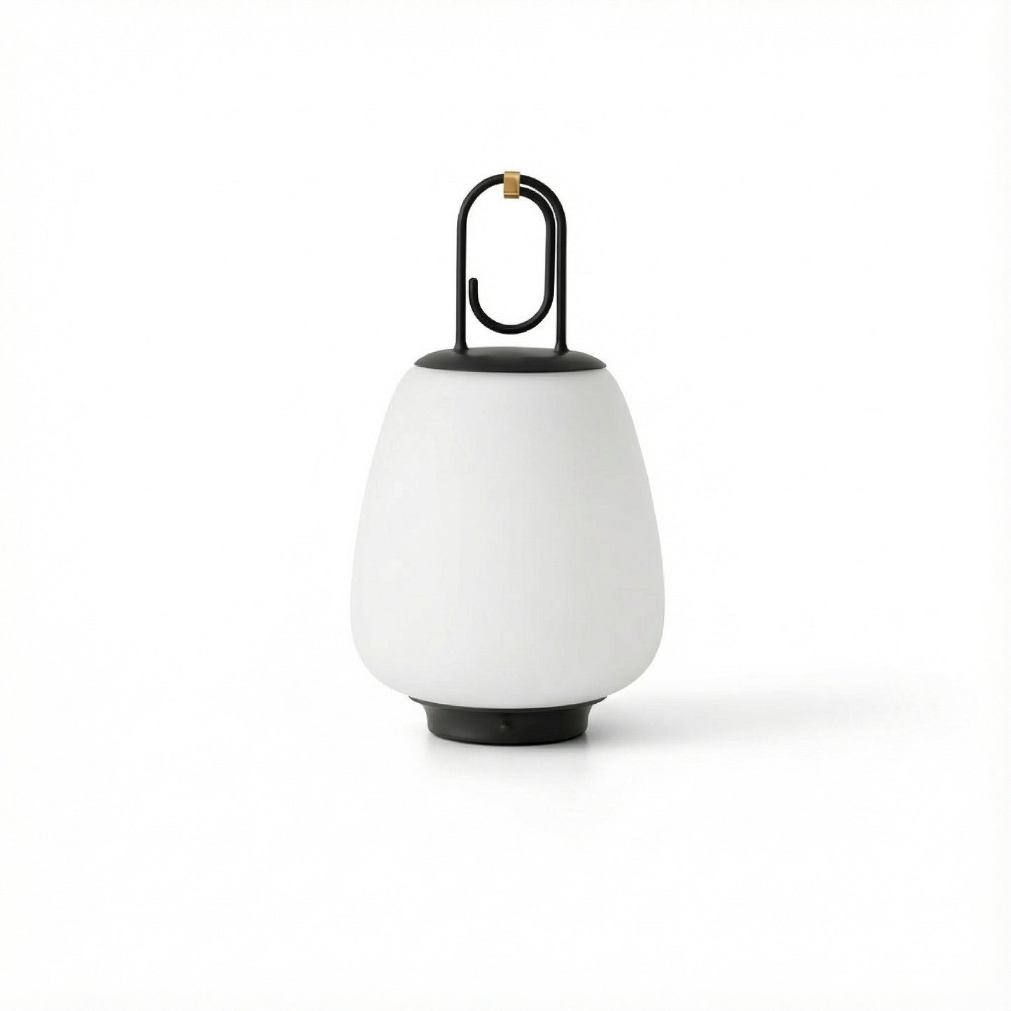 White outdoor lamp with black base and handle on a white background