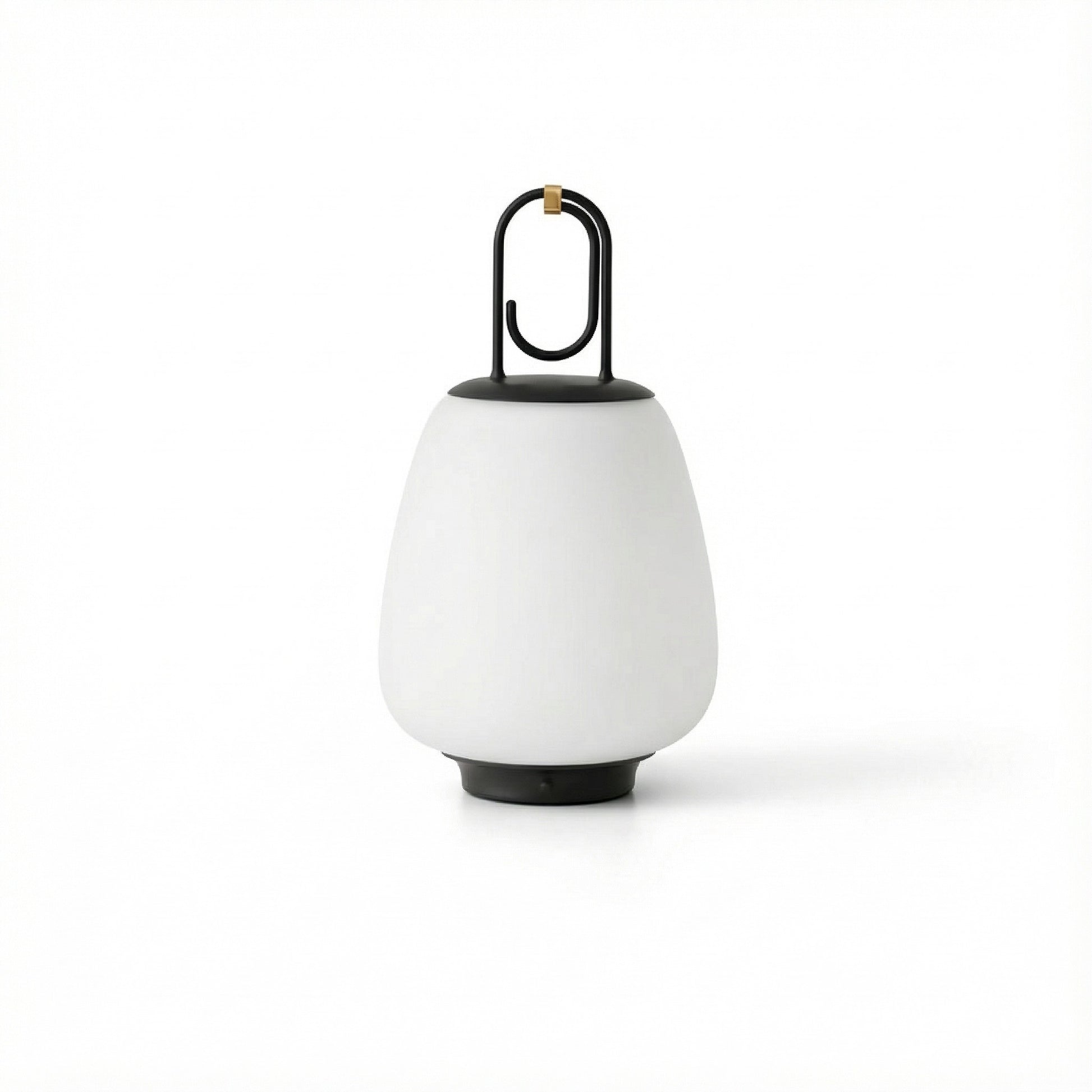 White outdoor lamp with black base and handle on a white background