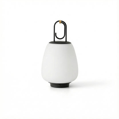 White outdoor lamp with black base and handle on a white background