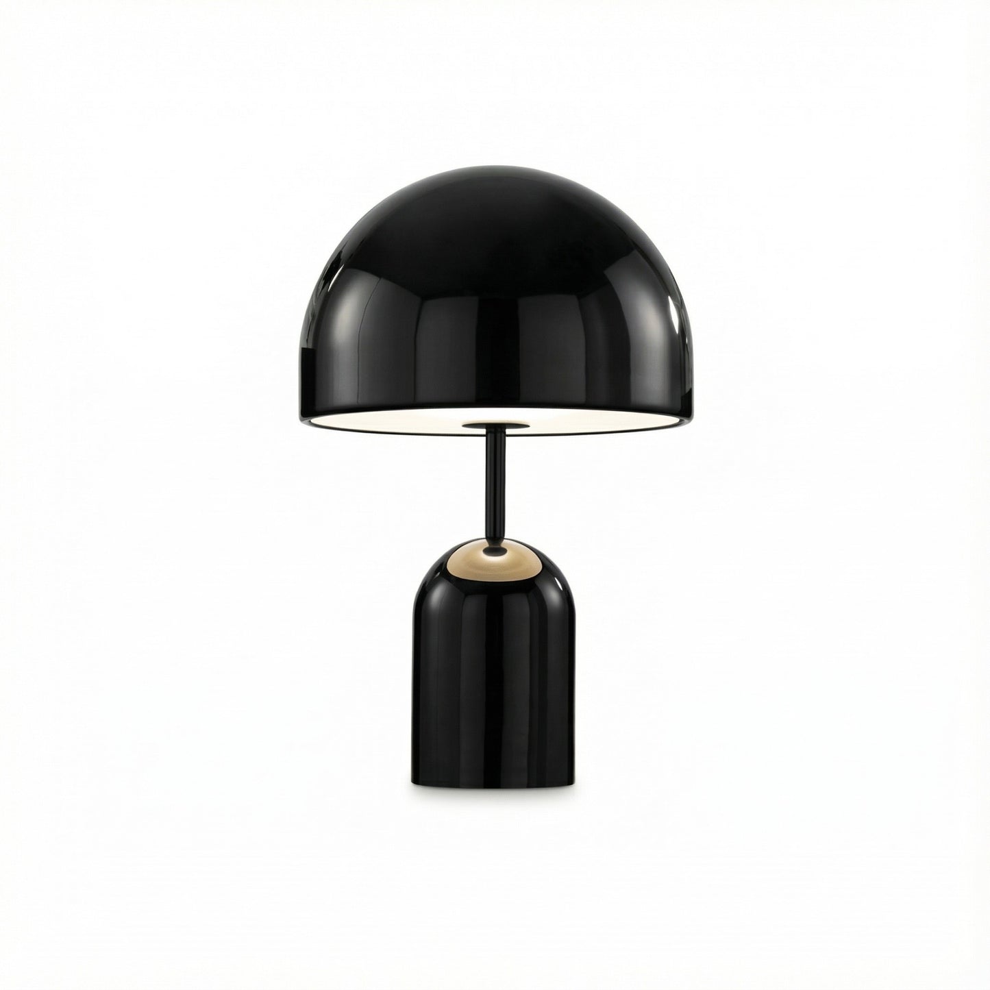 Black table lamp with a white base on a white background