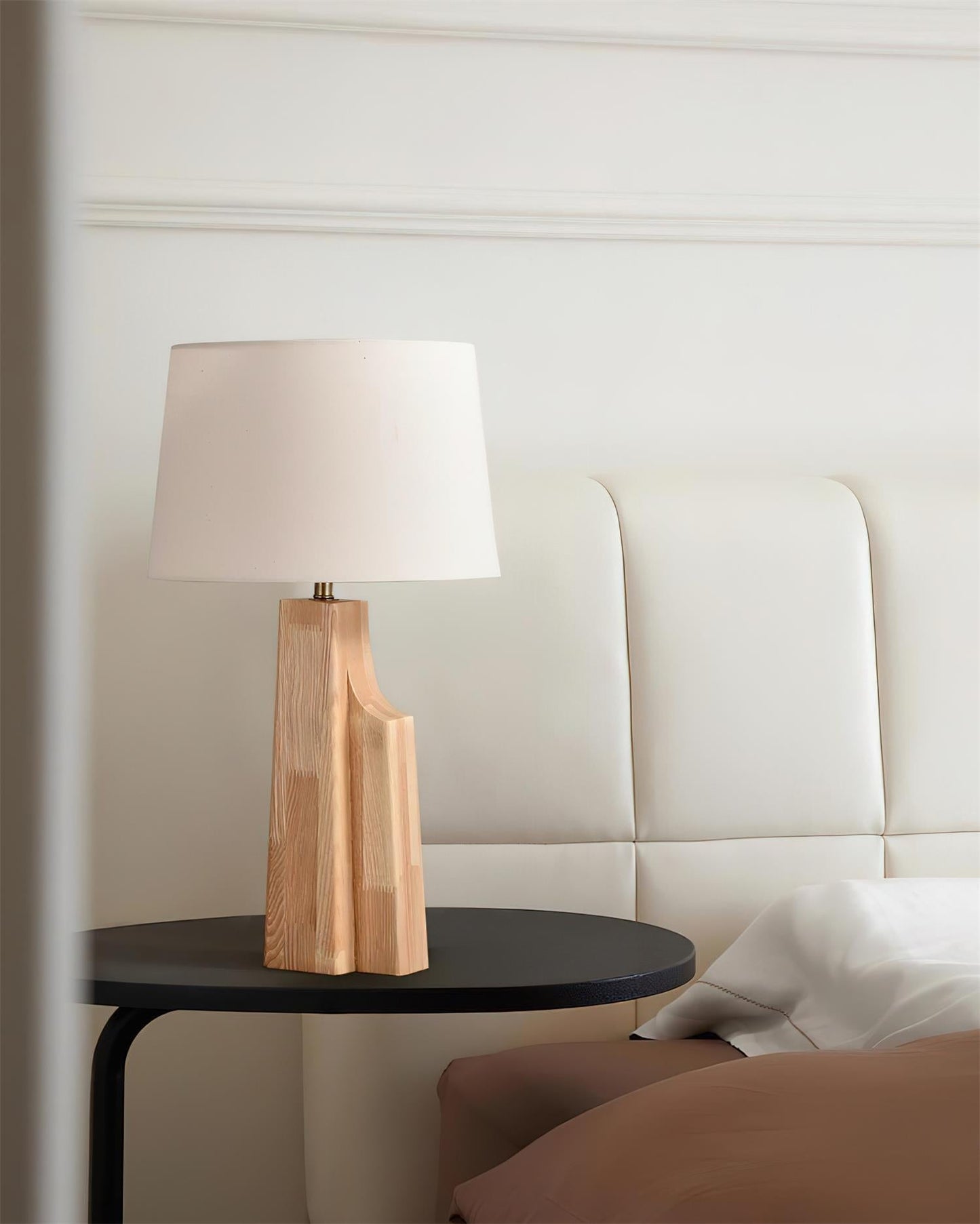 Minimalist Wood Table Lamp with Fabric Shade - Elegant Lighting for Bedroom and Living Room 2