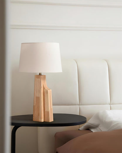 Minimalist Wood Table Lamp with Fabric Shade - Elegant Lighting for Bedroom and Living Room 2