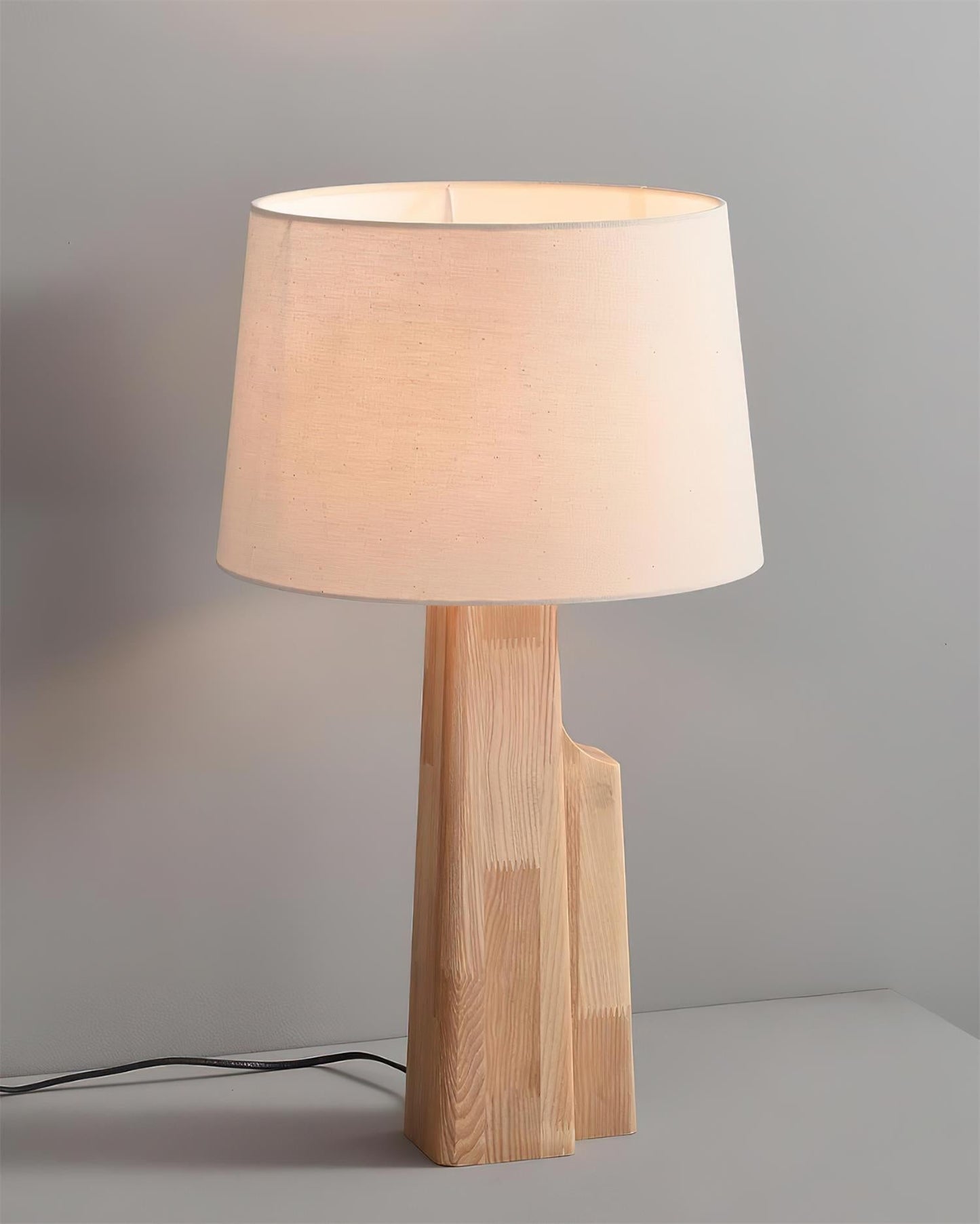 Minimalist Wood Table Lamp with Fabric Shade - Elegant Lighting for Bedroom and Living Room 8