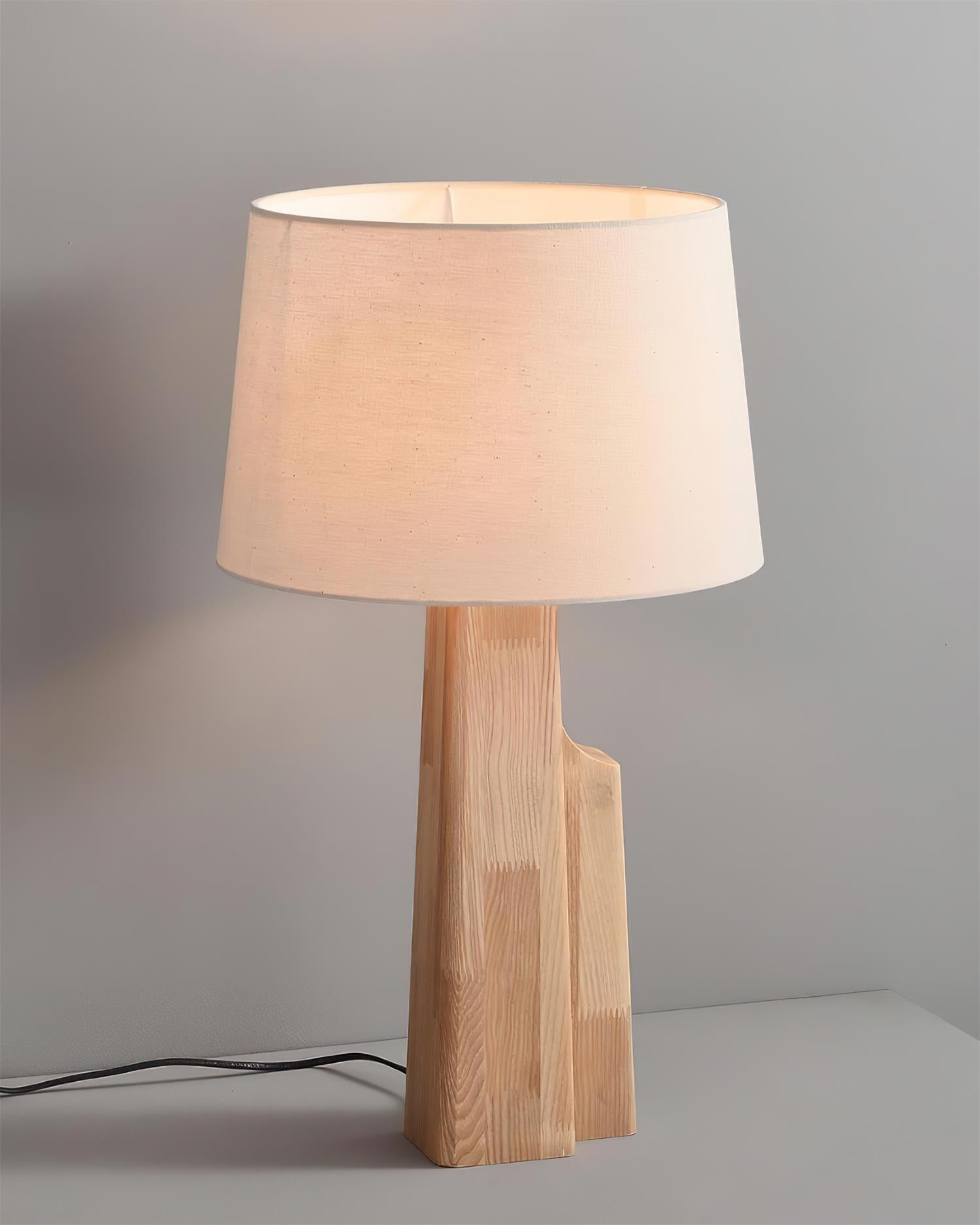 Minimalist Wood Table Lamp with Fabric Shade - Elegant Lighting for Bedroom and Living Room 8
