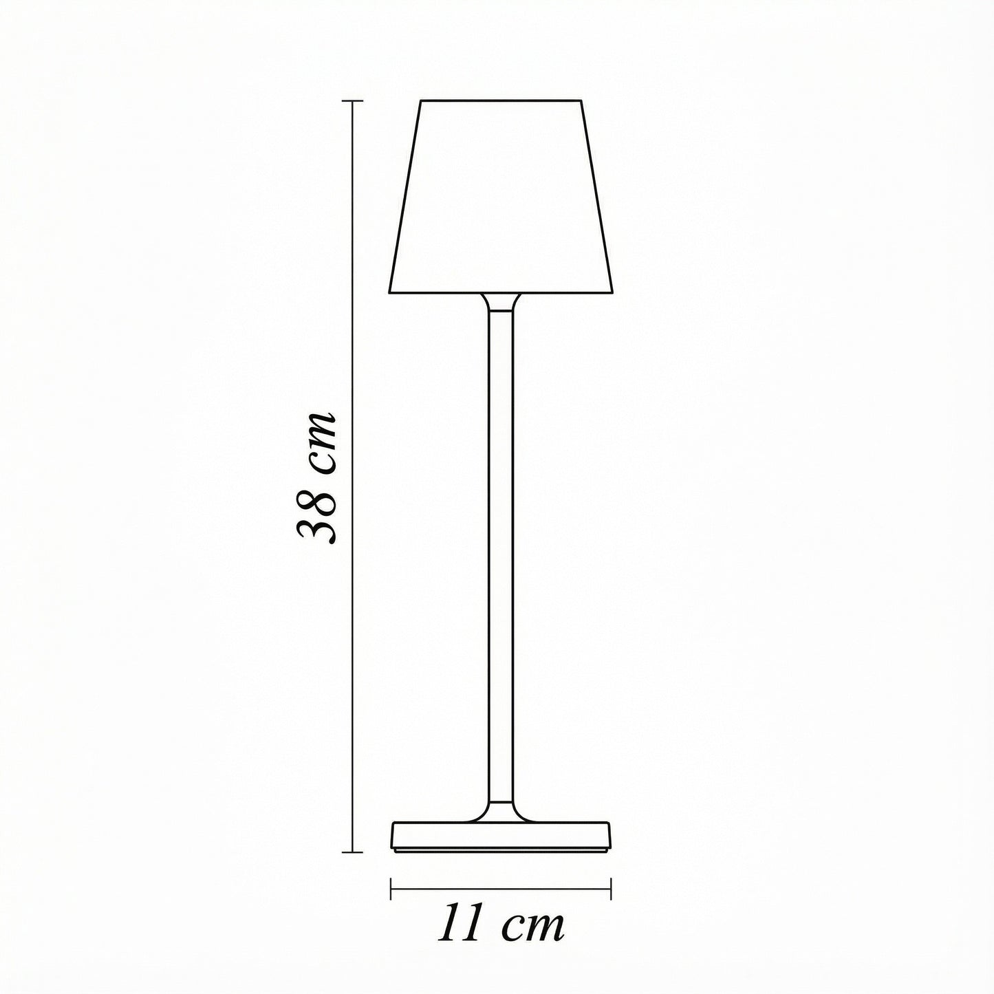 Line drawing of a lamp with dimensions labeled