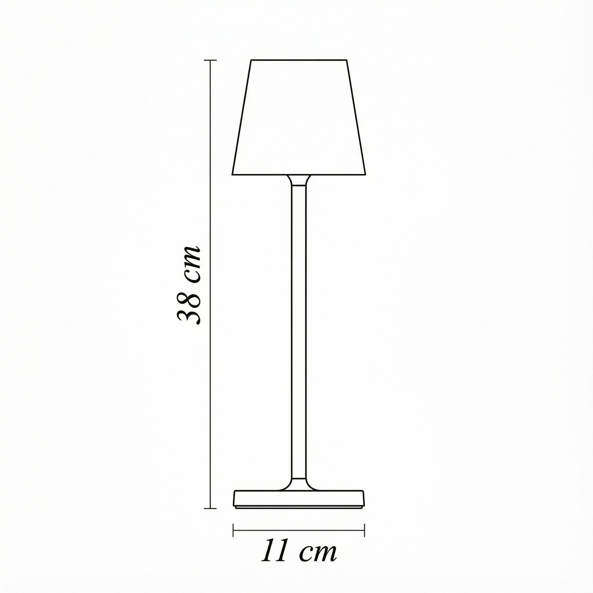 Line drawing of a lamp with dimensions labeled
