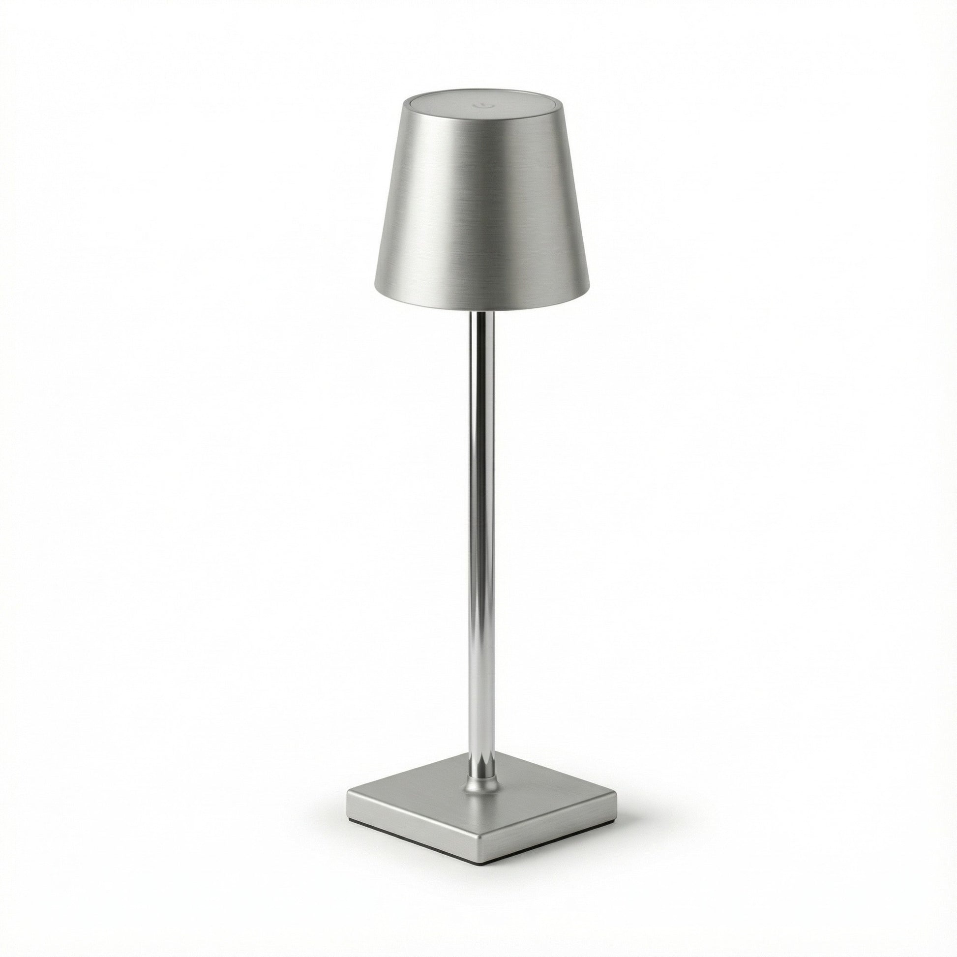 Silver table lamp on a white background