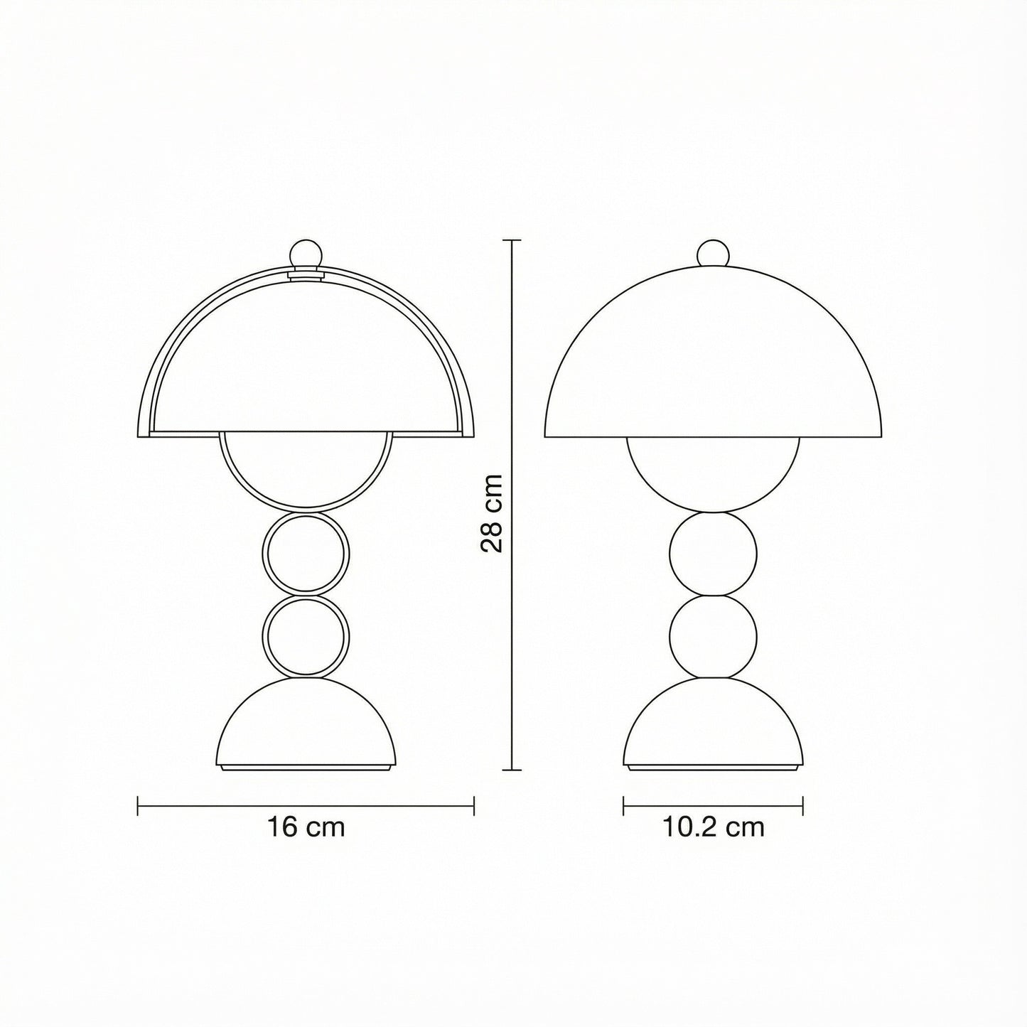 Line drawing of a lamp with dimensions labeled