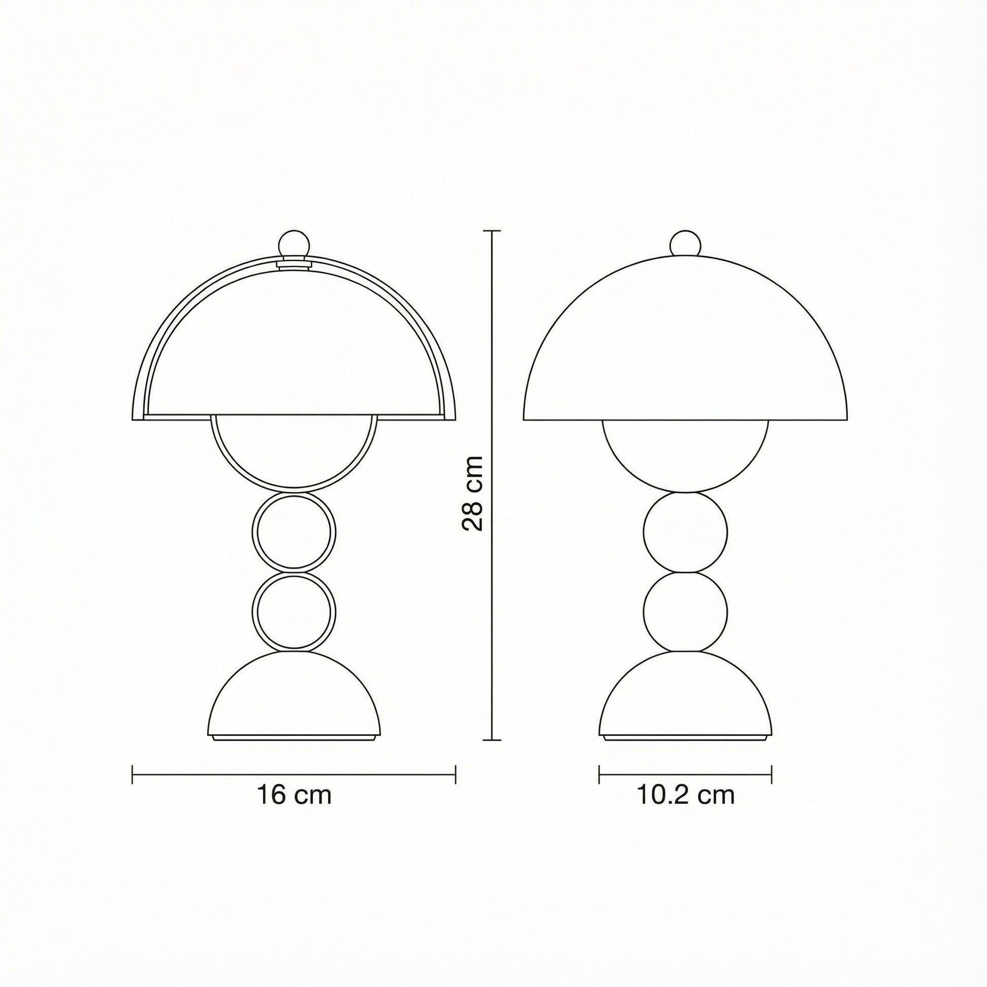 Line drawing of a lamp with dimensions labeled