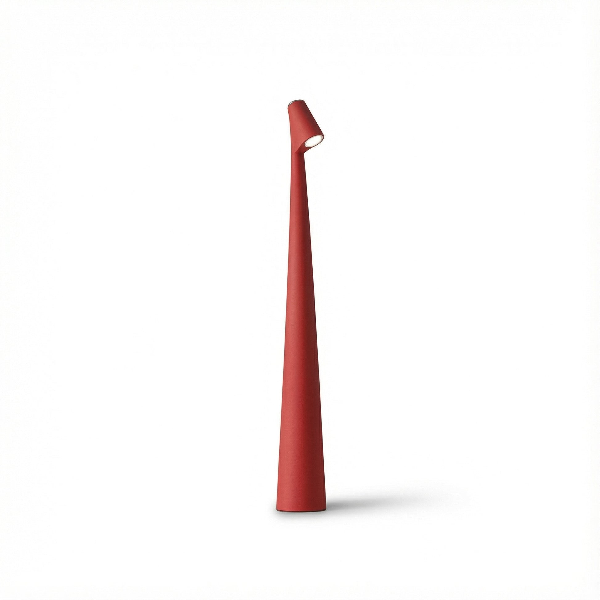 Red lamp with a unique design on a white background