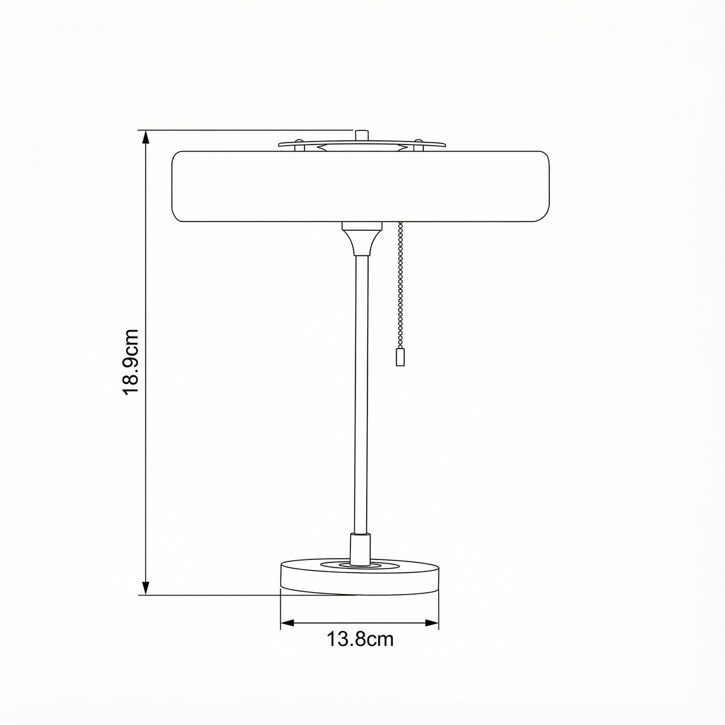 Technical drawing of a lamp with dimensions labeled