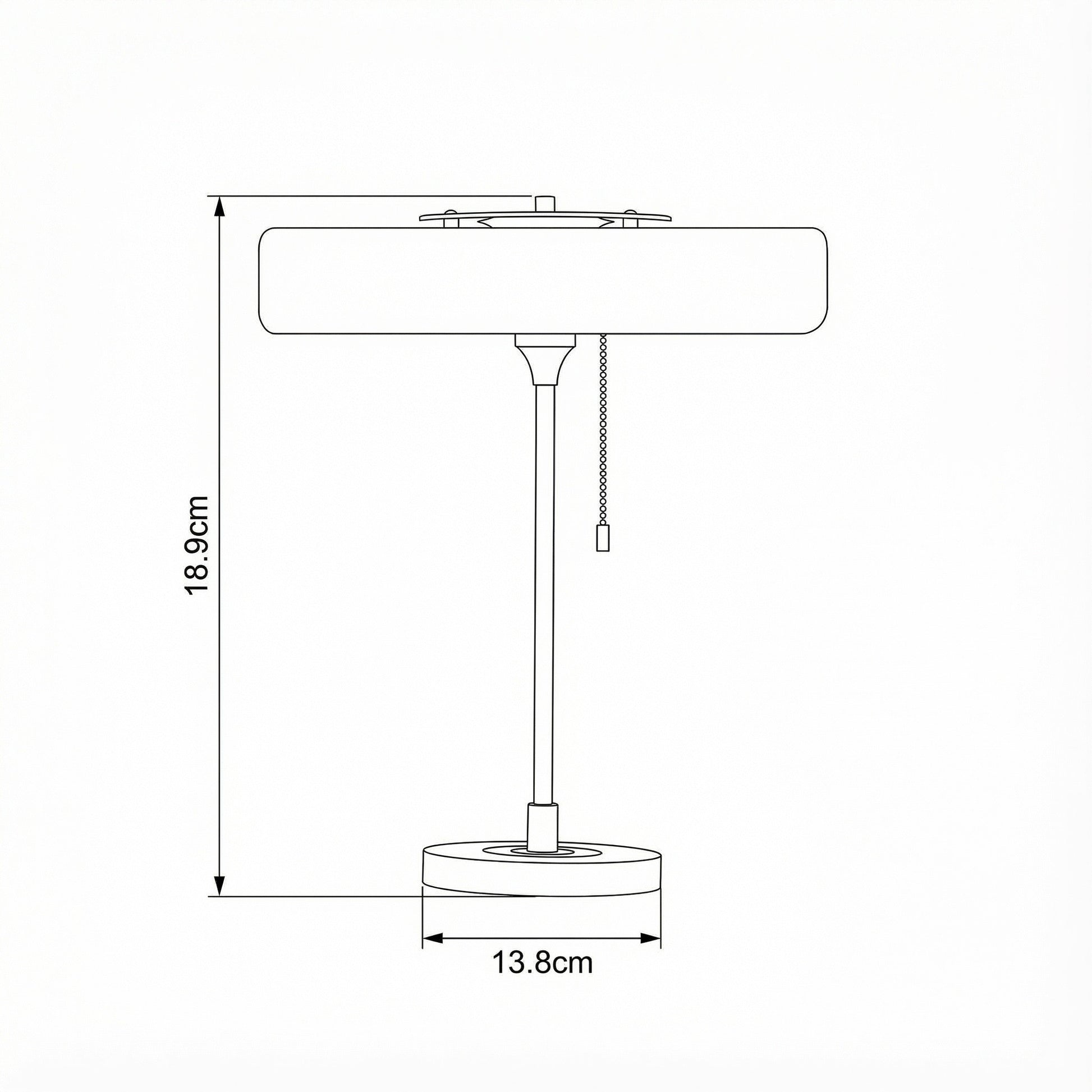 Technical drawing of a lamp with dimensions labeled