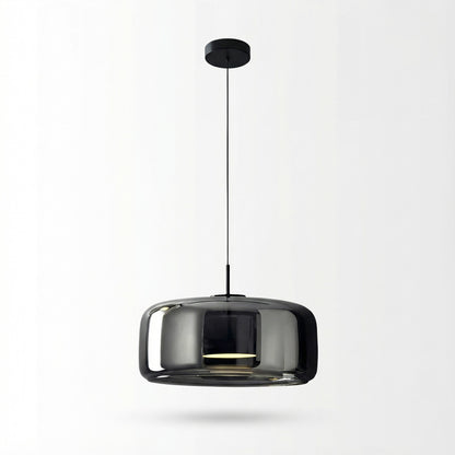 Modern pendant light with smoked glass shade on a white background