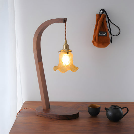 Vintage Wood Table Lamp with Brass Accents | Elegant Lighting for Home Decor 0