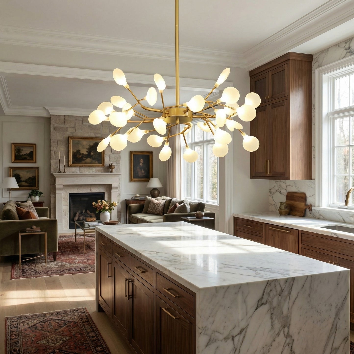 Elegant Gold Chandelier Light with Artistic Branch Design | Modern Fixture for Dining Room Ambiance