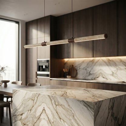 Minimalist Travertine Chandelier Light with Integrated LED Design | Adjustable Height for Elegant Dining Room Illumination