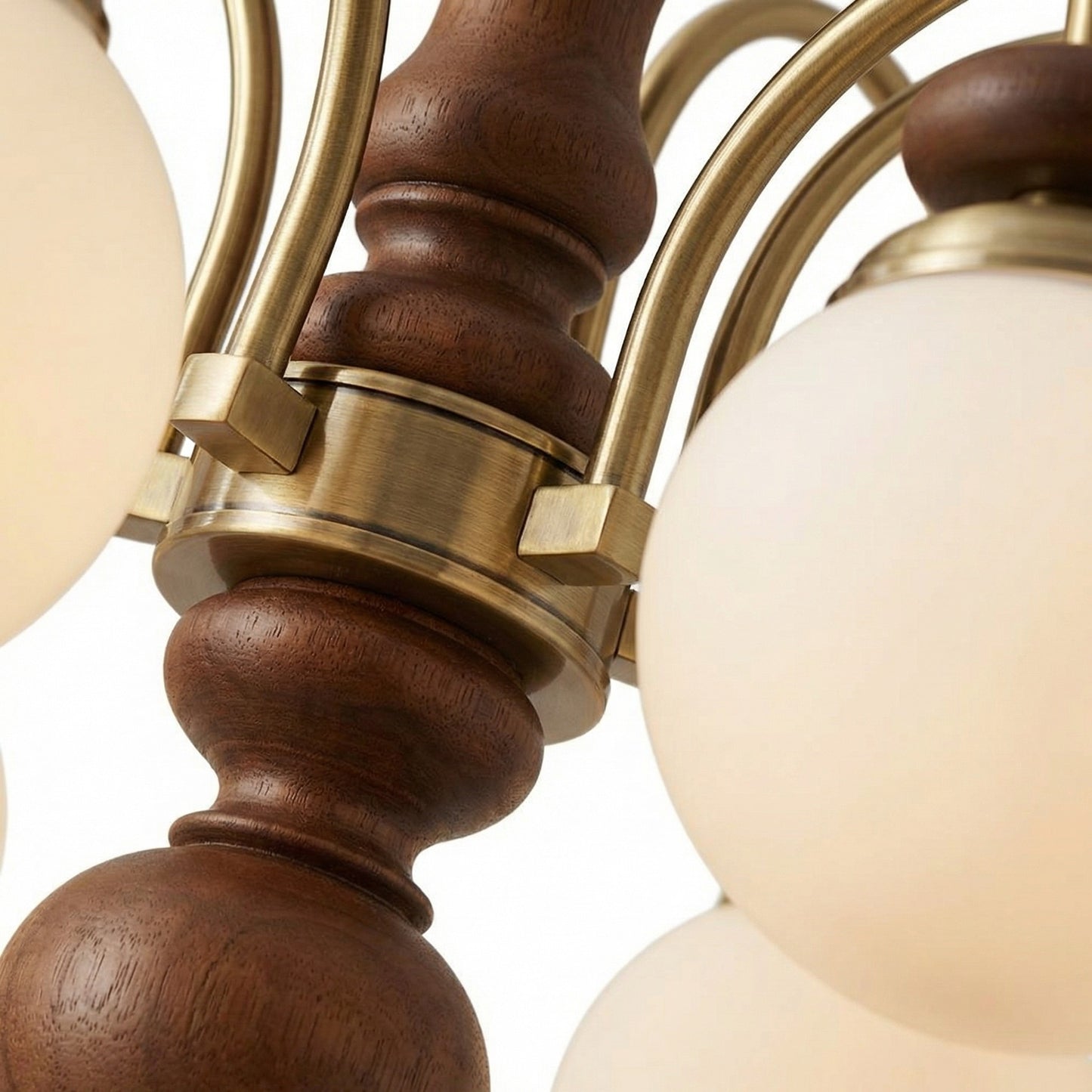 Classic Wooden Brass Chandelier Light with Opalescent Glass Globes | Vintage Design for Dining Room Elegance